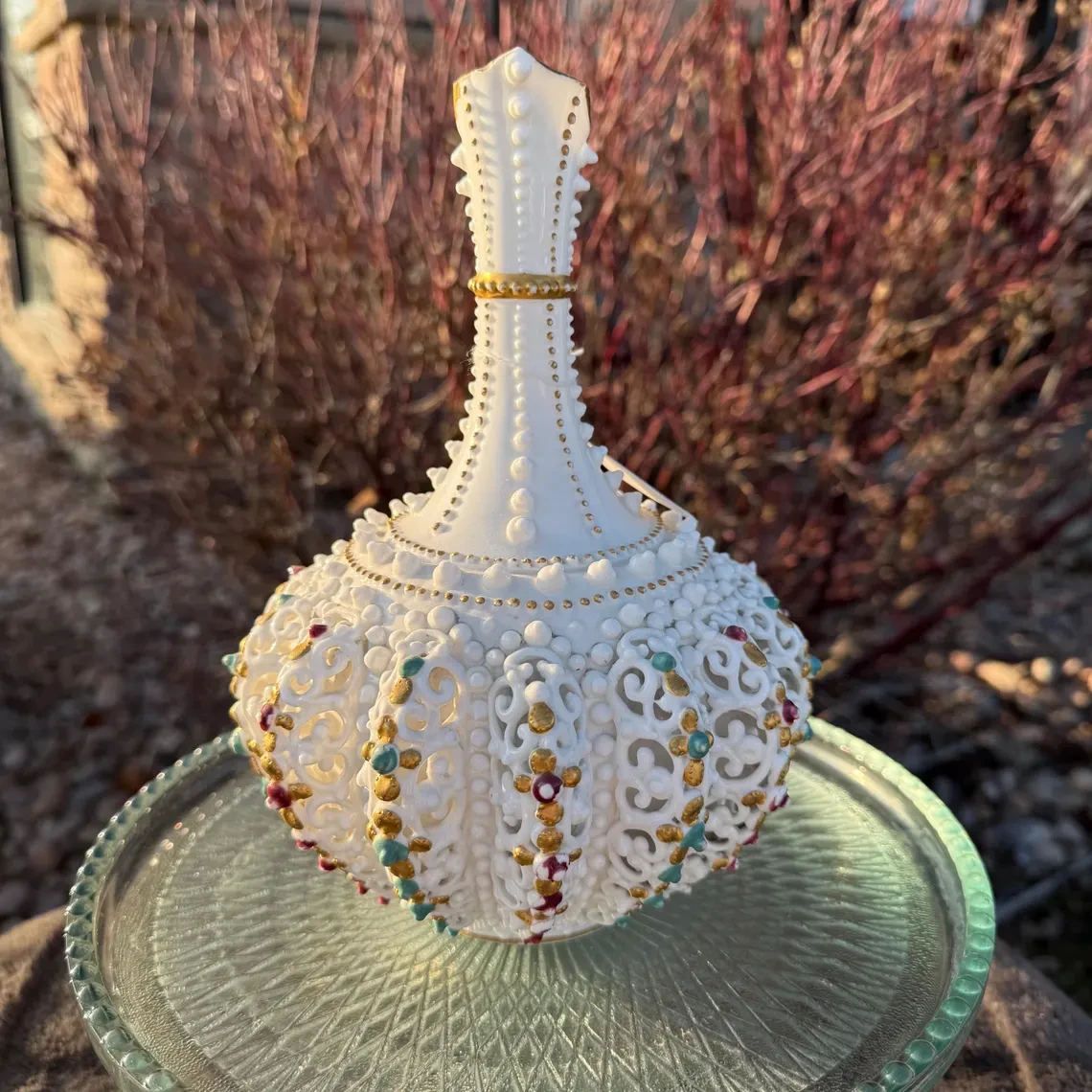 Lotus Ware — pierced, jeweled vase
