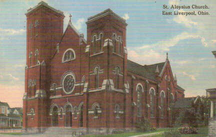 St. Aloysius Church — brick towers — East Liverpool