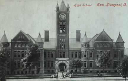 High School — monochrome postcard — East Liverpool