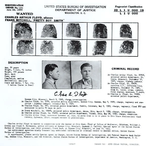 FBI identification notice — Charles Arthur Floyd
