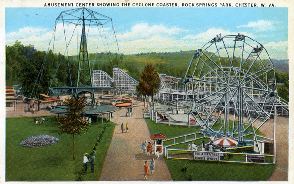 Amusement Center showing the Cyclone Coaster, Rock Springs Park, Chester, West Virginia