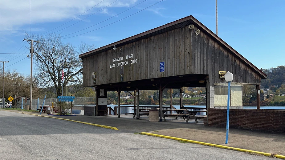 Broadway Wharf pavilion beside the Ohio River in East Liverpool